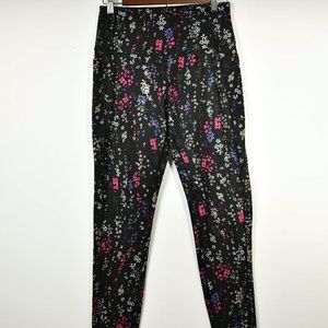 Nicole Miller Sports Yoga Athletic Black Floral Print Legging Pants Large